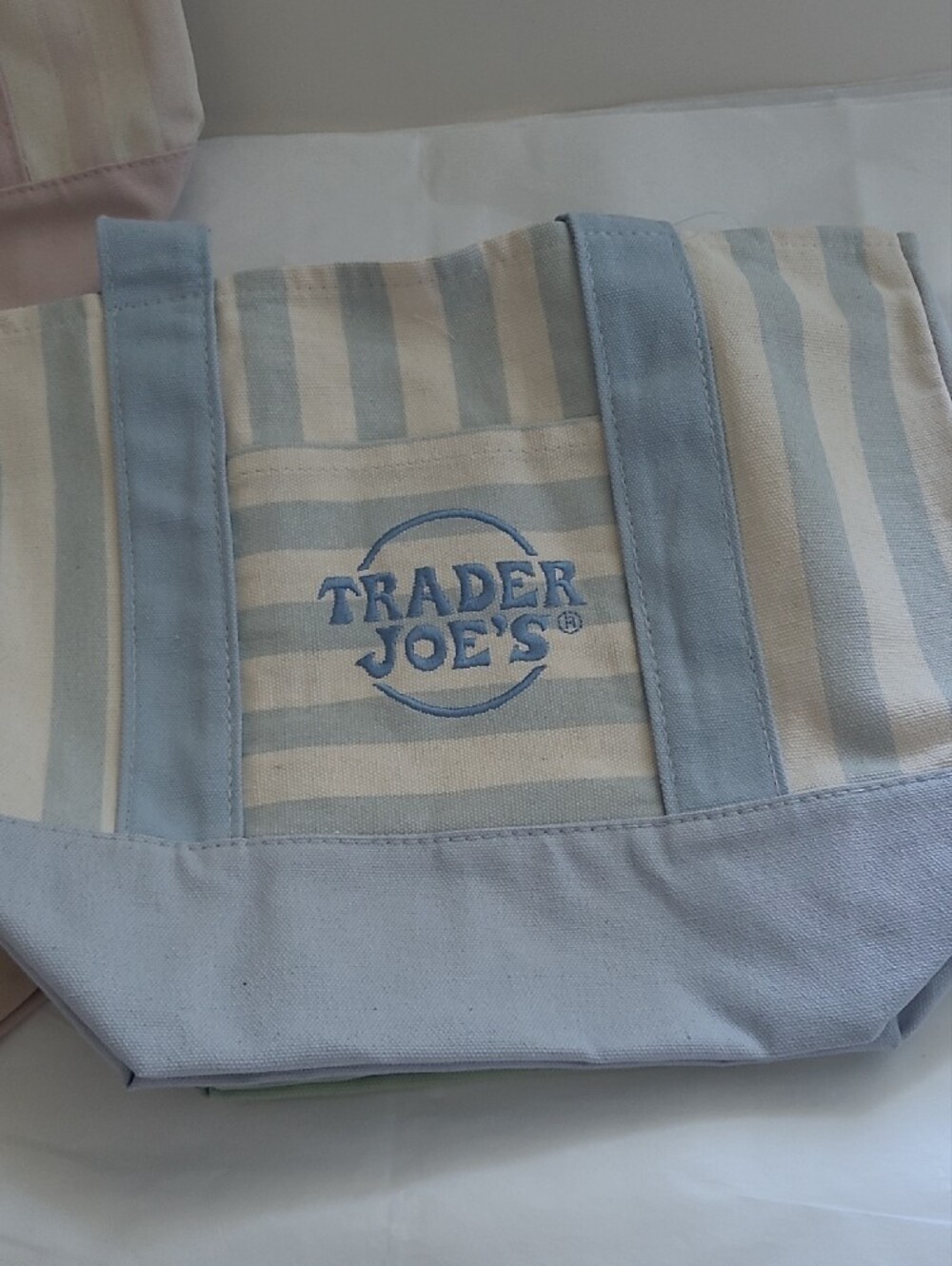 Trader Joe's Pastel Striped Tote Bag - Mint, Blue, Pink, Beige 4 Pcs - Picture 3 of 8